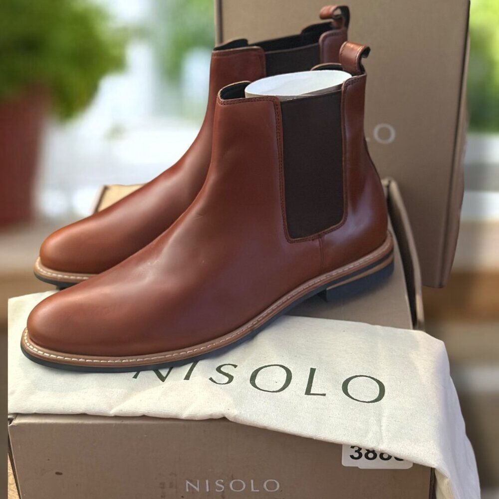 Nisolo All‑Weather Collection Leather Chelsea Boot Men 12.5 Brandy Waterproof